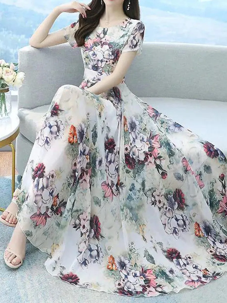 Elegant Floral Long Sleeve Maxi Dress for Women