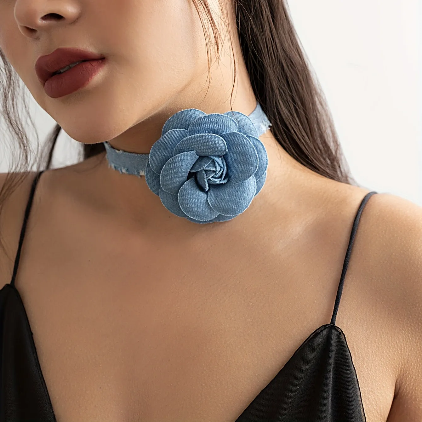 Elegant French Blue Phantom Flower Necklace & Romantic Bracelet Wristband