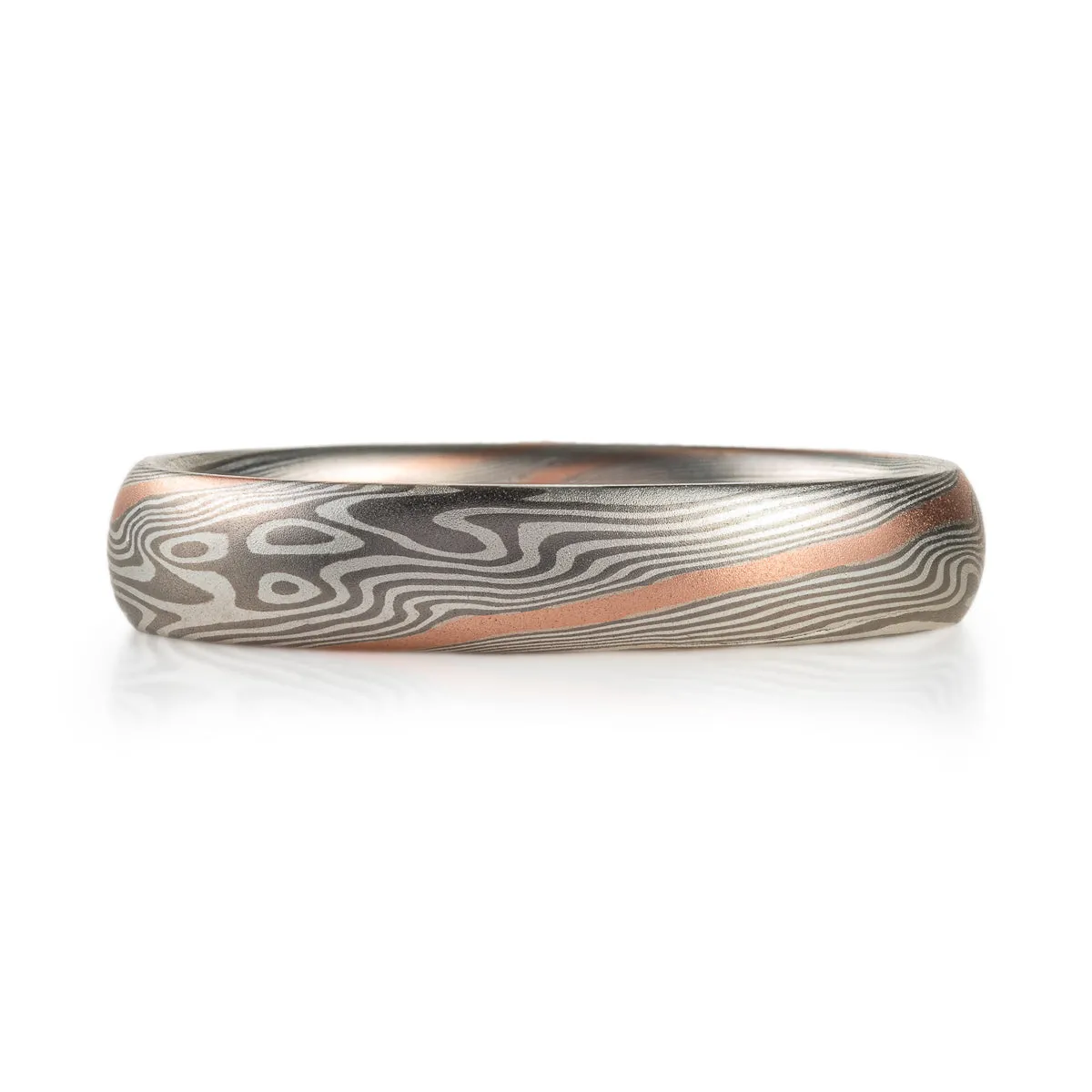 Elegant Mokume Wedding Ring In Ash Palette with Red Stratum