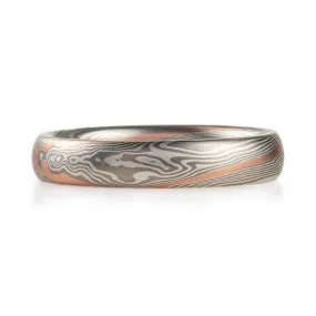 Elegant Mokume Wedding Ring In Ash Palette with Red Stratum