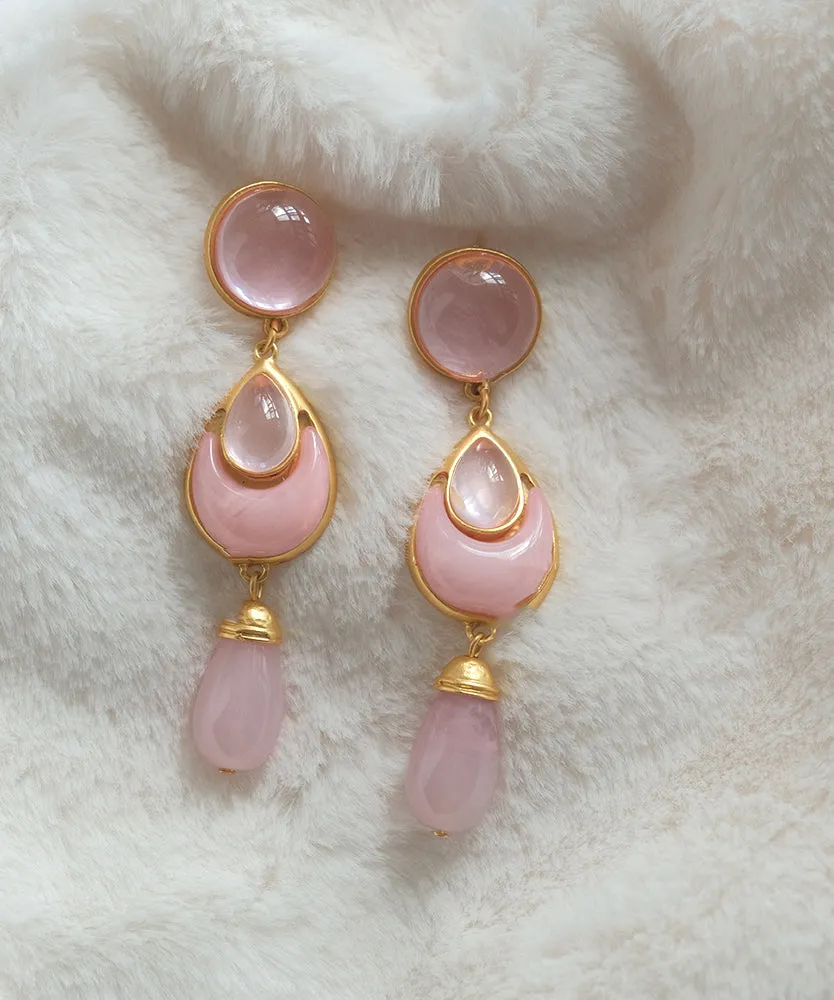 Elegant Pink Sterling Silver Overgild Crystal Coloured Glaze Water Drop Drop Earrings GH1069