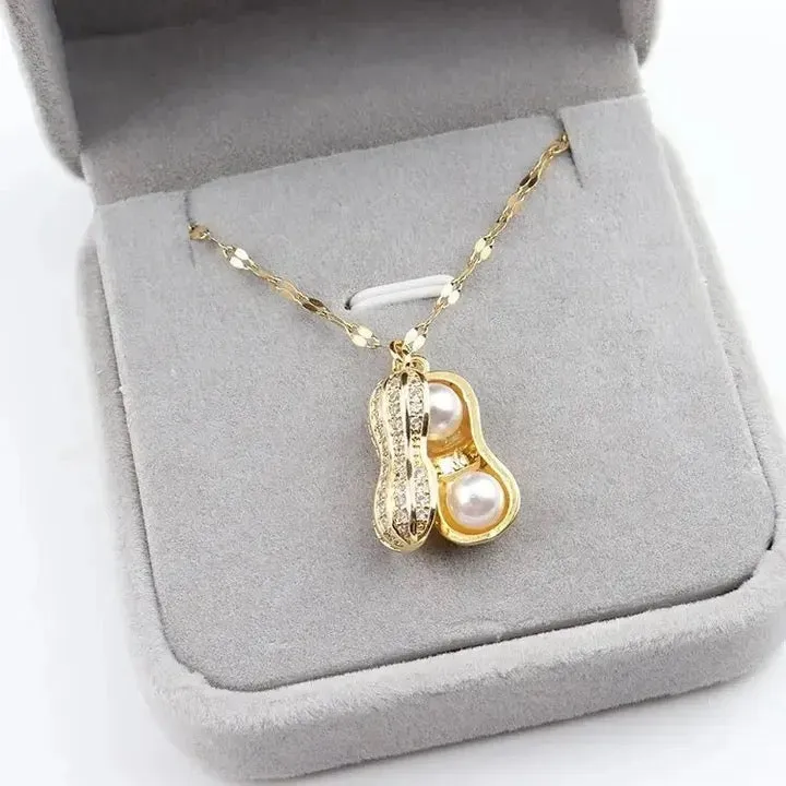 Elegant Women's Necklace Peanut Pendant Micro-inlaid Zirconia Pearls Niche Design High-end Clavicle Chain X449726