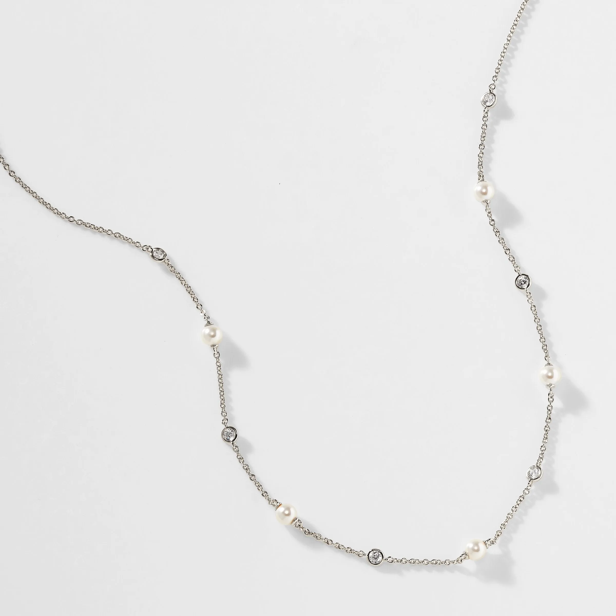 EMILIA PEARL AND CZ STATION NECKLACE