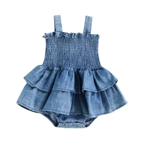 EMILY Layered Ruffles Denim Romper