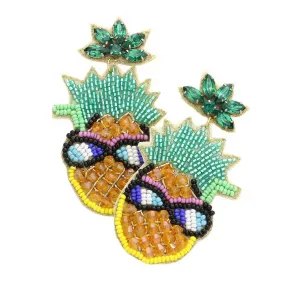 Felt Back Stone Beaded Pineapple Dangle Earrings