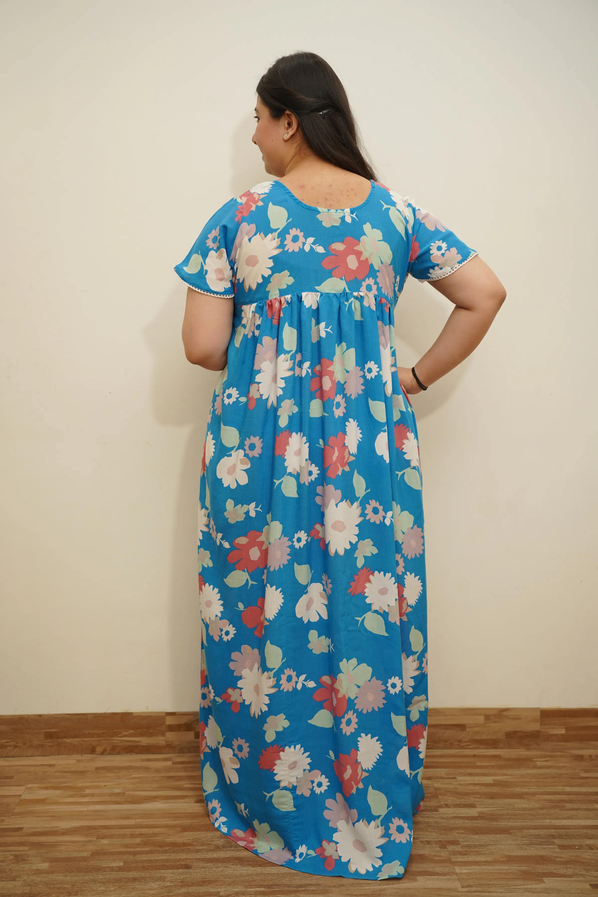 Firozi Flutter Rayon Night Gown