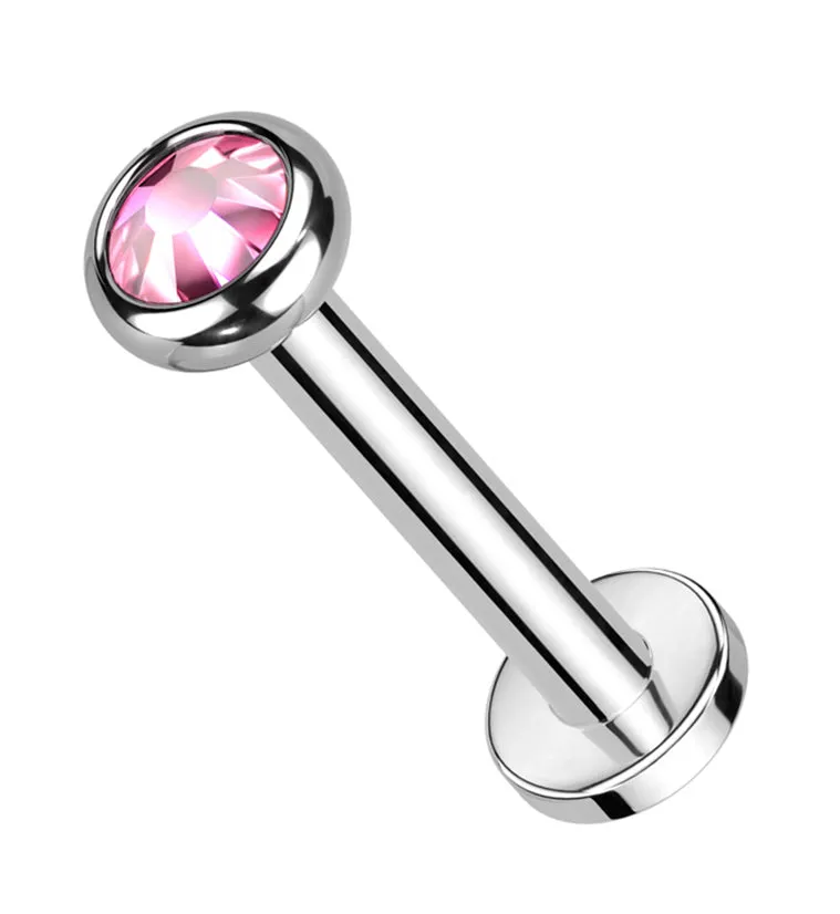 Flat Bezel Pink CZ Internally Threaded Titanium Labret