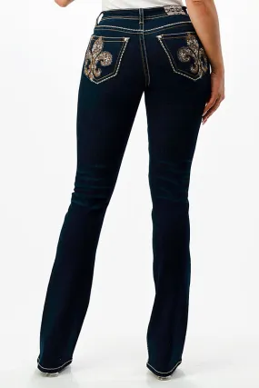 Flu De Lee Copper Color Embellishment Mid Rise Bootcut Jeans