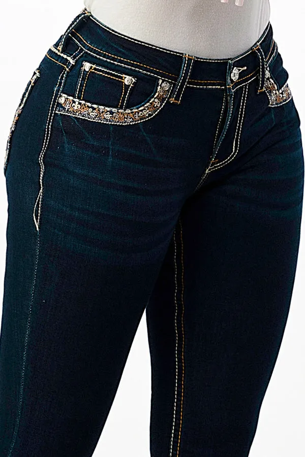 Flu De Lee Copper Color Embellishment Mid Rise Bootcut Jeans