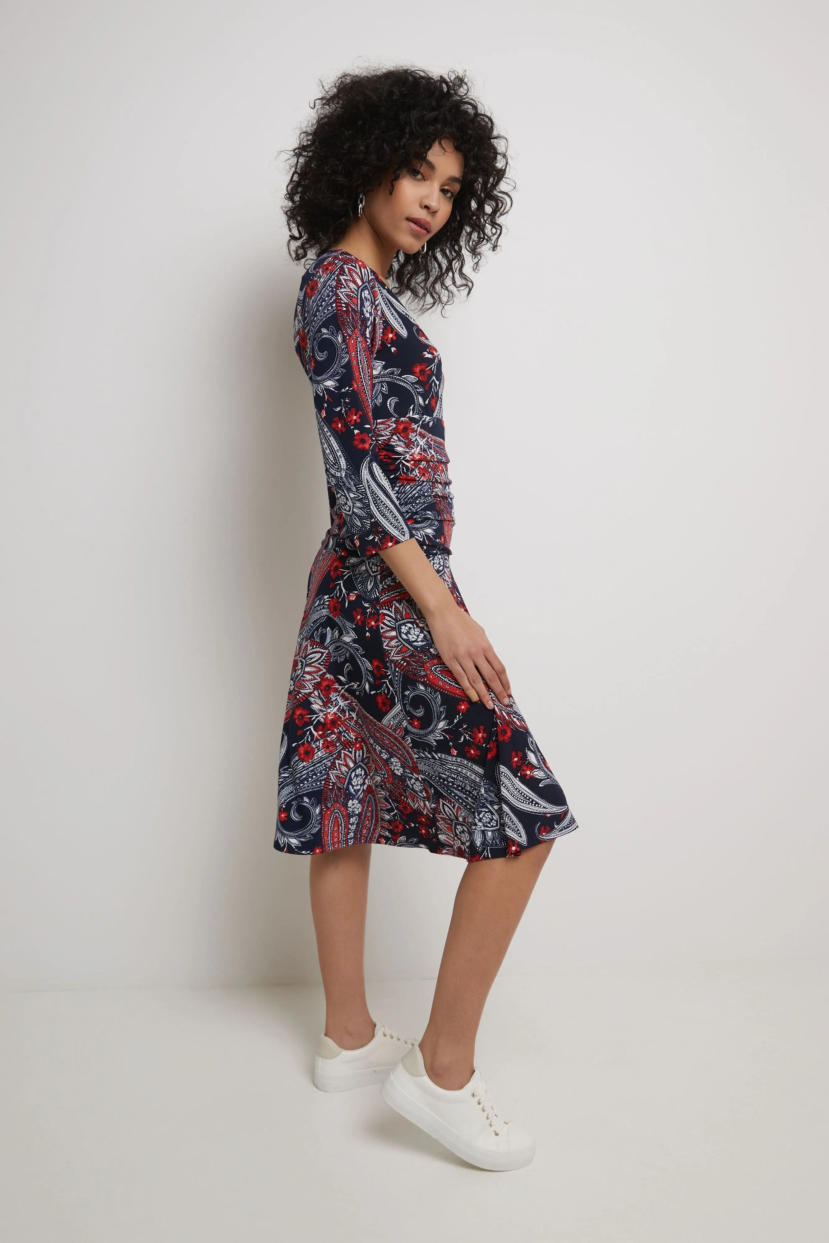 Form-fitting 3/4 Sleeve Dress with Ruching