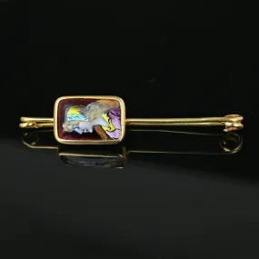 French Limoges Enamel Portrait Safety Pin Brooch in 14K Gold