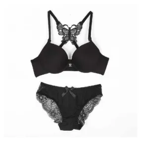 Front Open Butterfly Back Bra Panty Set For Women