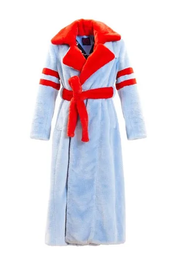 Genevieve Coat Faux Fur in Rouge/Blue