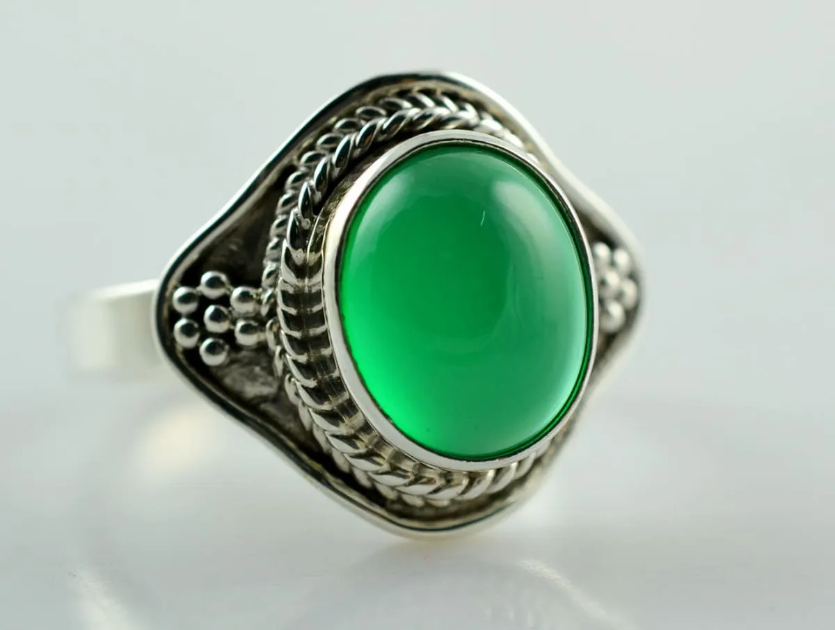 Genuine green Onyx 925 solid sterling silver hand made designer ring