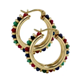 Gold 14k hoops multicolor stones