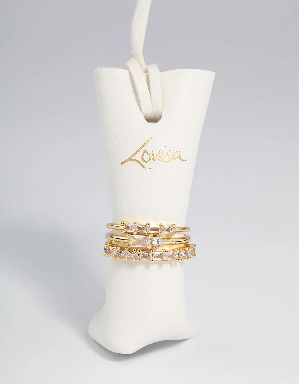 Gold Plated Cubic Zirconia Baguette Stacker Rings Pack