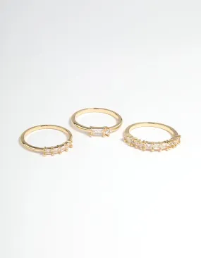 Gold Plated Cubic Zirconia Baguette Stacker Rings Pack