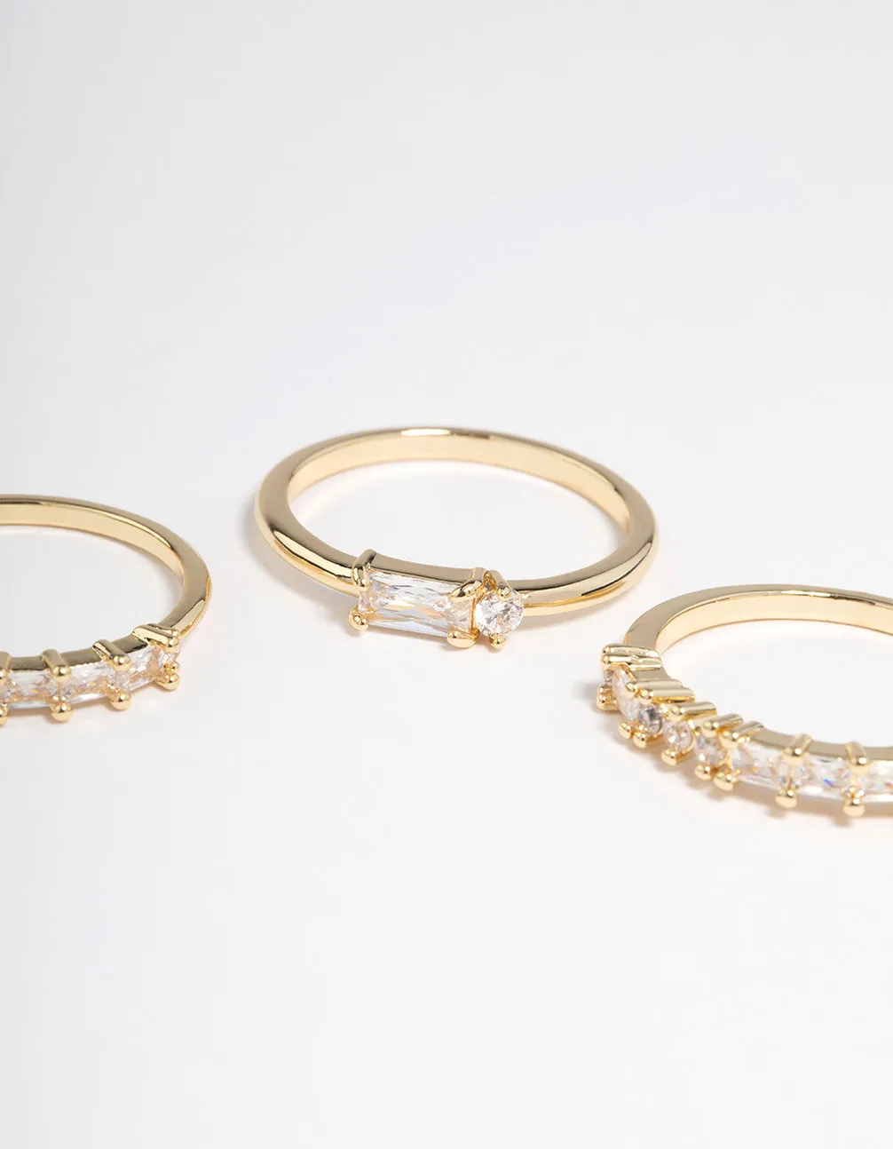 Gold Plated Cubic Zirconia Baguette Stacker Rings Pack