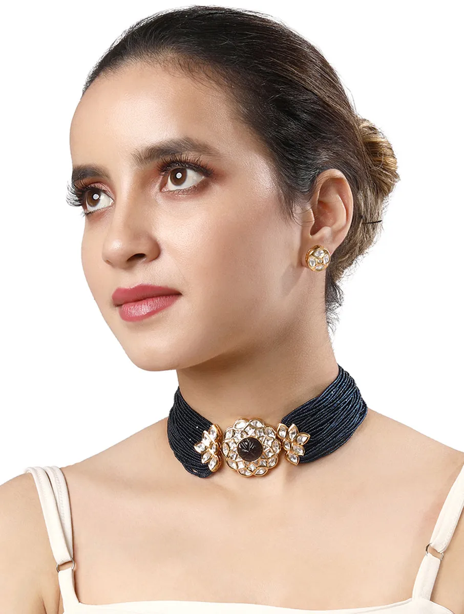 Gold Plated Kundan Necklace with Pearls