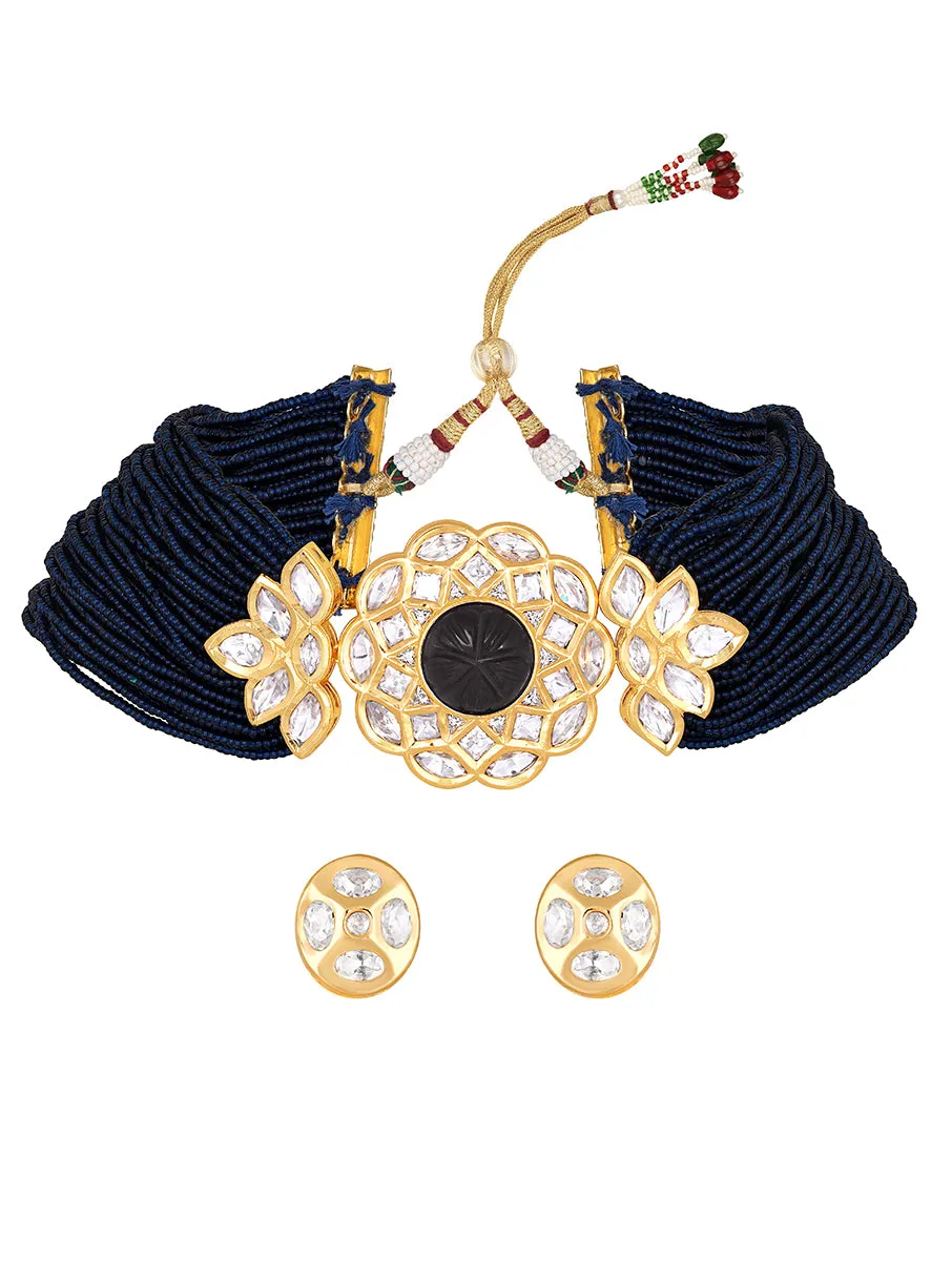 Gold Plated Kundan Necklace with Pearls