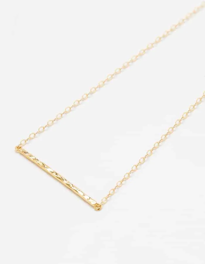 Gold Thin Hammered Bar Necklace