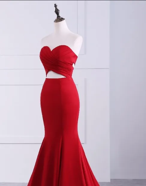 Gorgeous Strapless Sweetheart Sleeveless Open Back Mermaid Red Long Prom Dresses