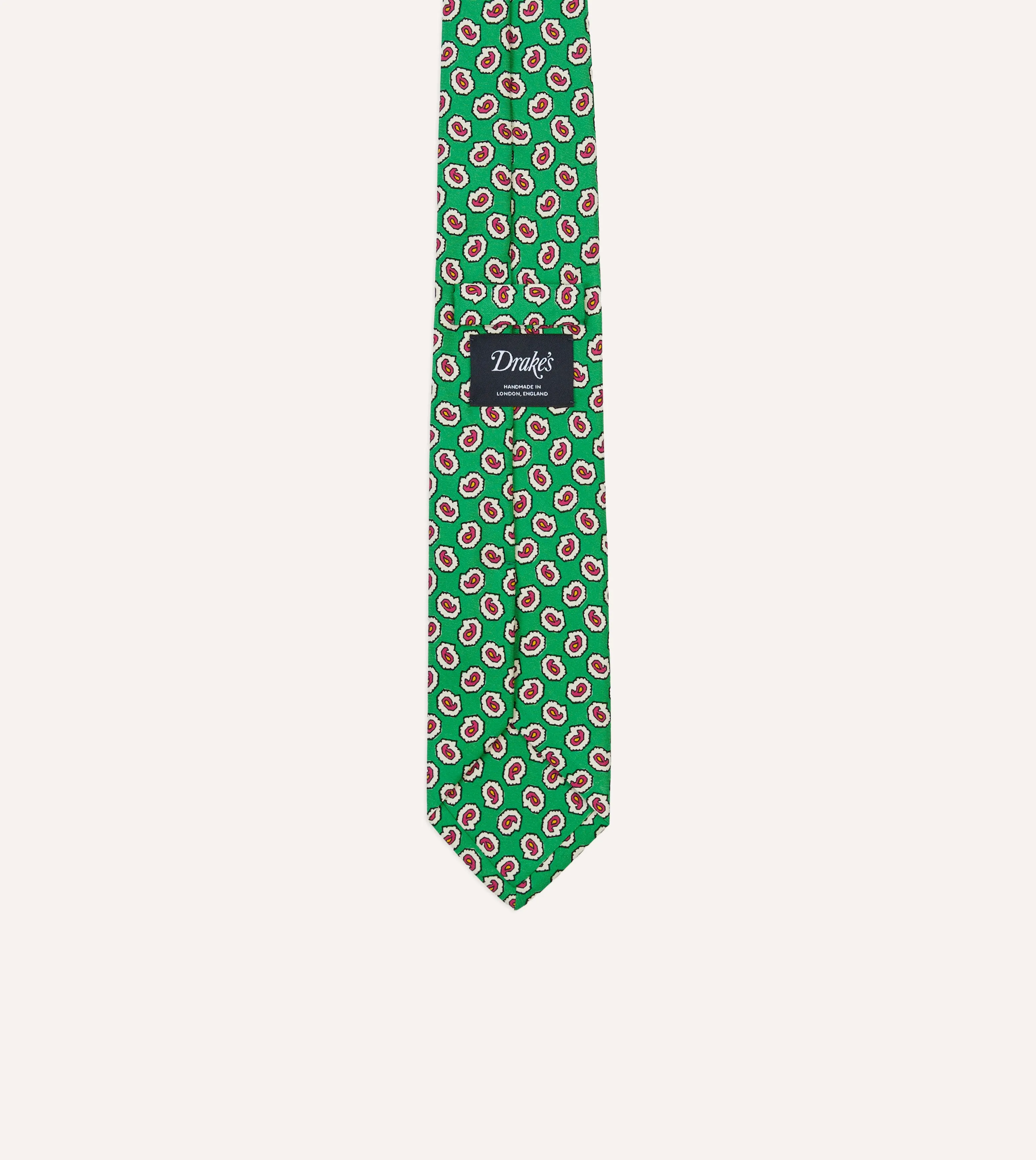 Green Small Paisley Leaf Print Silk Self Tipped Tie