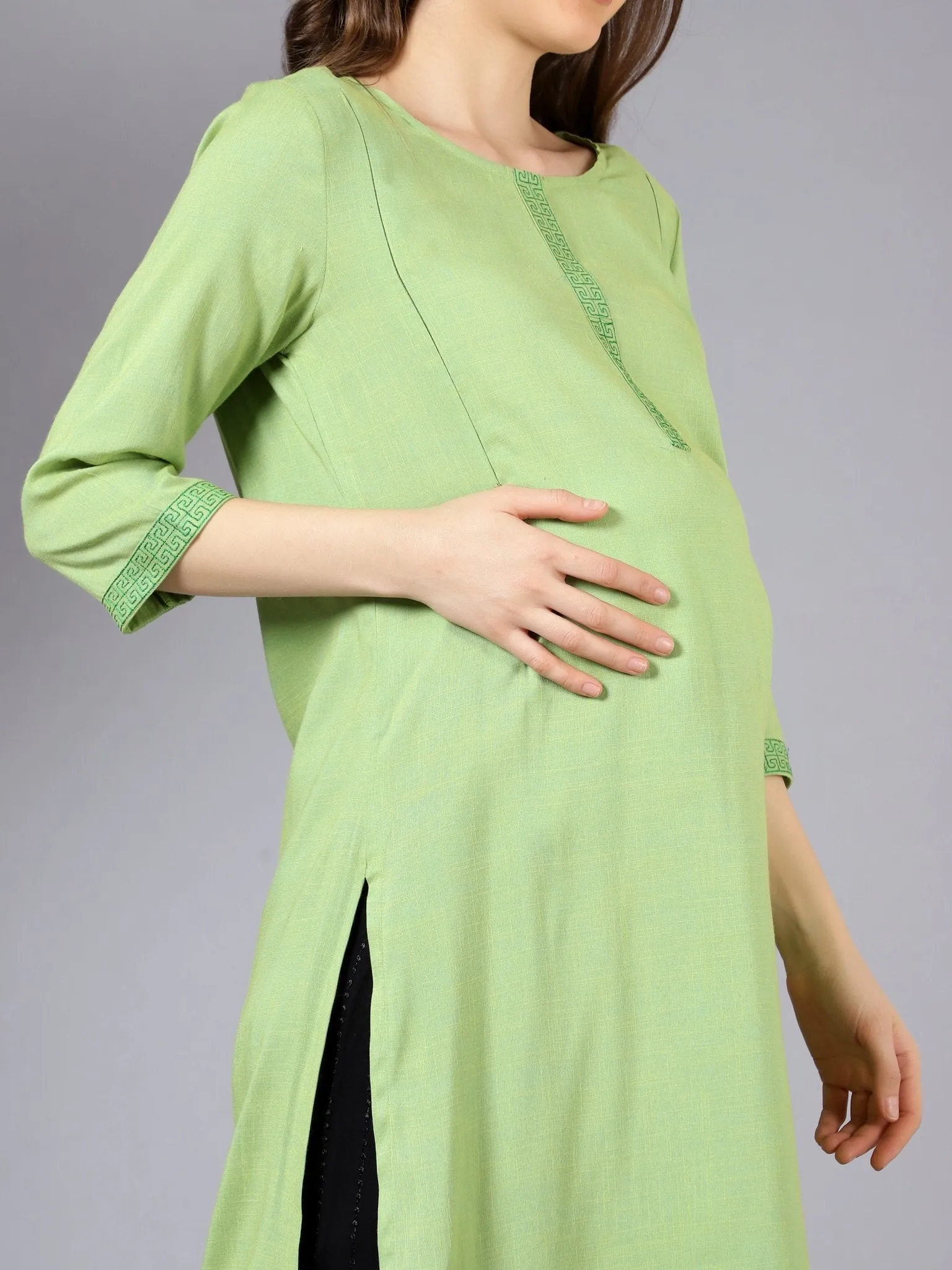 Green Two Tone Embellished Feeding Kurti