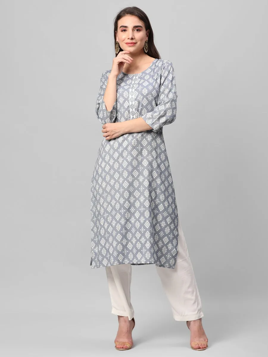 Grey Geometrical Printed Kurta