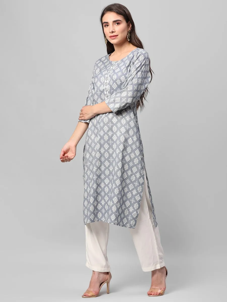 Grey Geometrical Printed Kurta