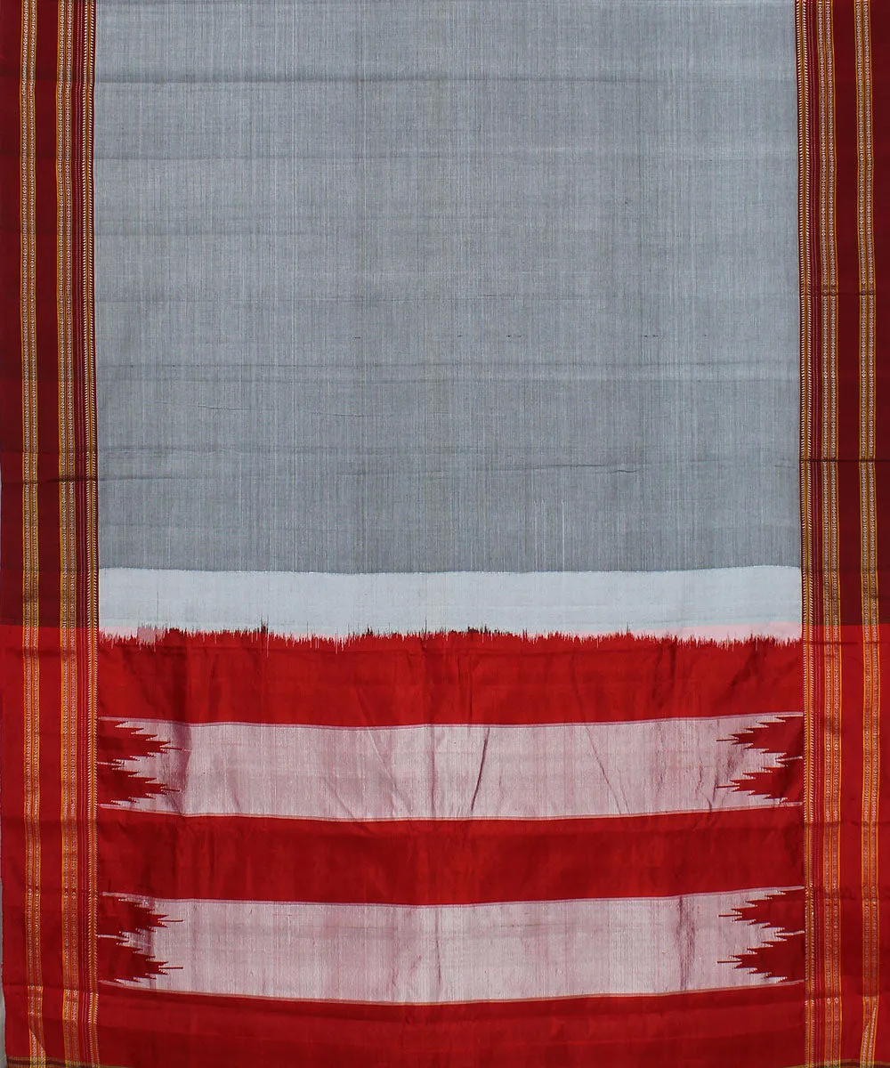 Grey maroon gayatri border handwoven ilkal cotton silk saree