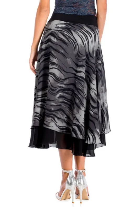 Grey Two-layered Dance Skirt With Zebra Print