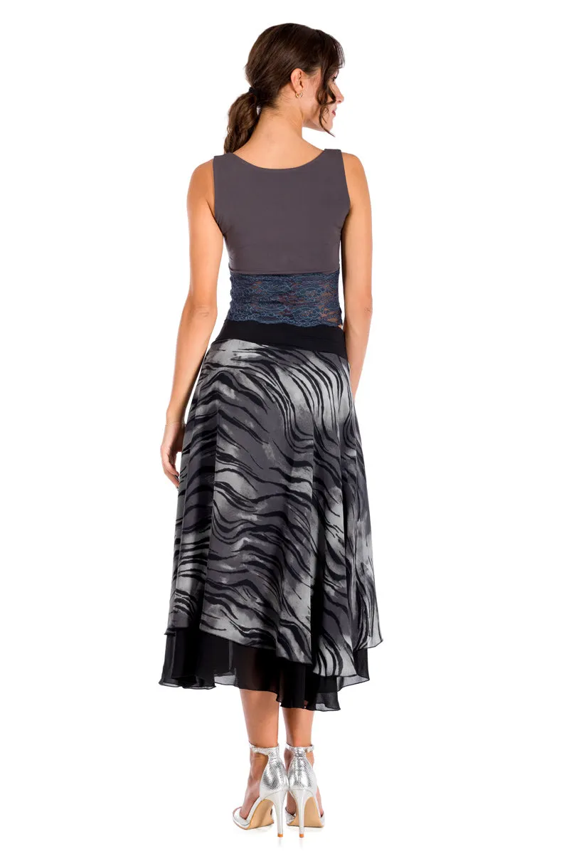 Grey Two-layered Dance Skirt With Zebra Print