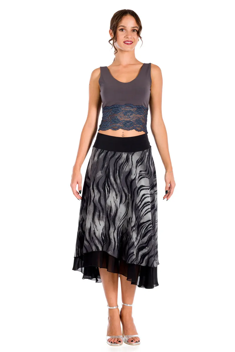 Grey Two-layered Dance Skirt With Zebra Print