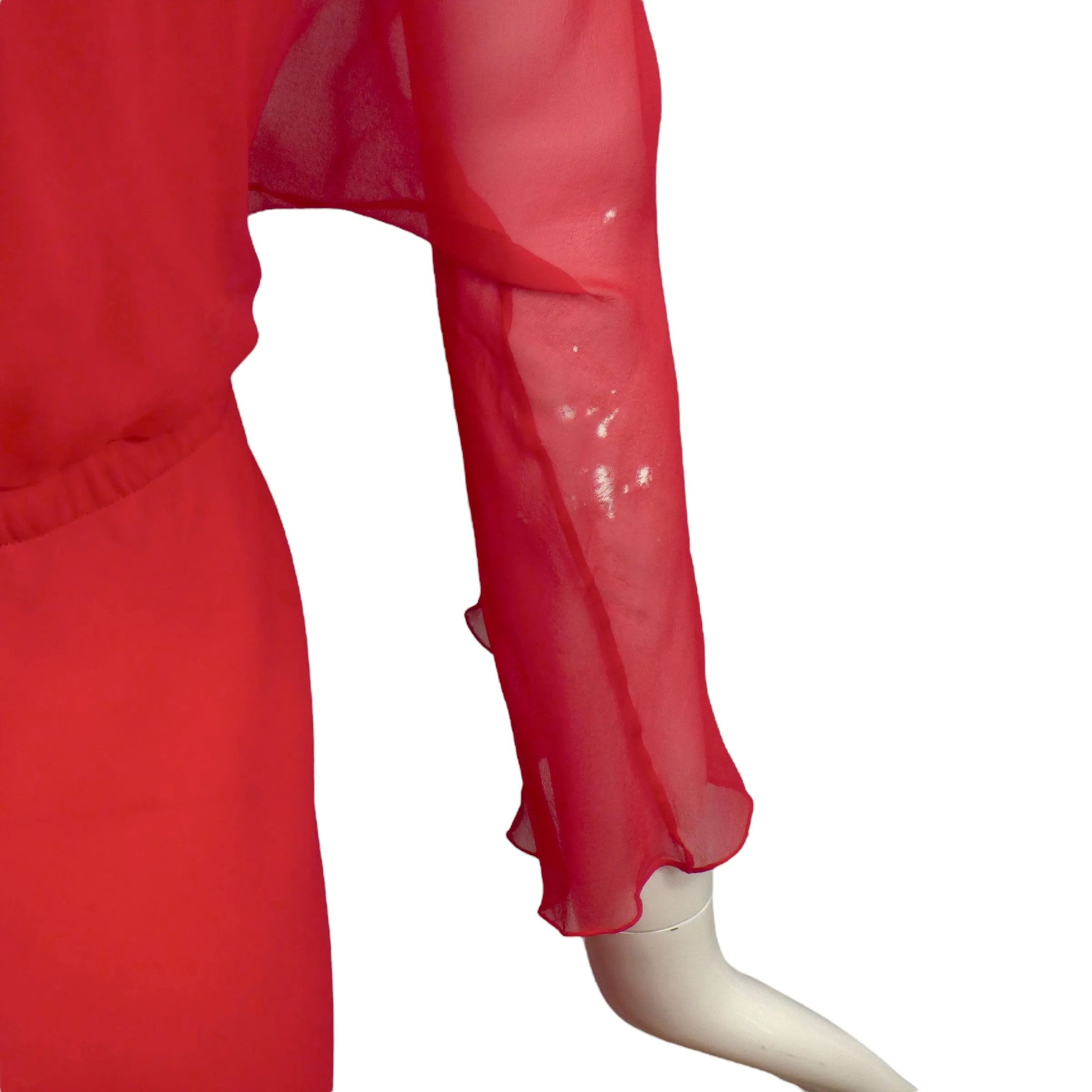 HALSTON- AS IS 1970s Red Chiffon Wrap Dress, Size-6