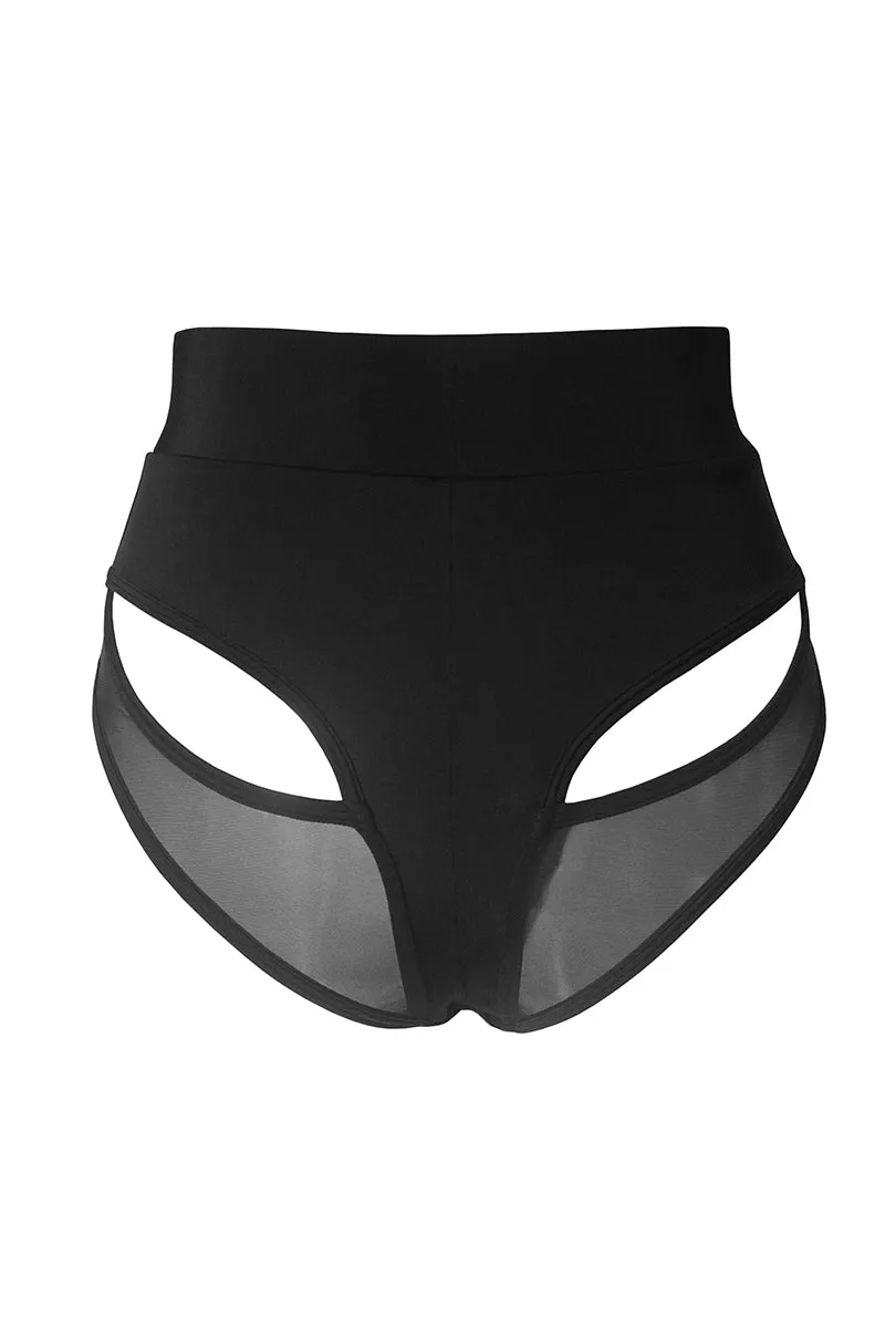 Hamade Activewear Mesh Hollow Back Bottoms - Black