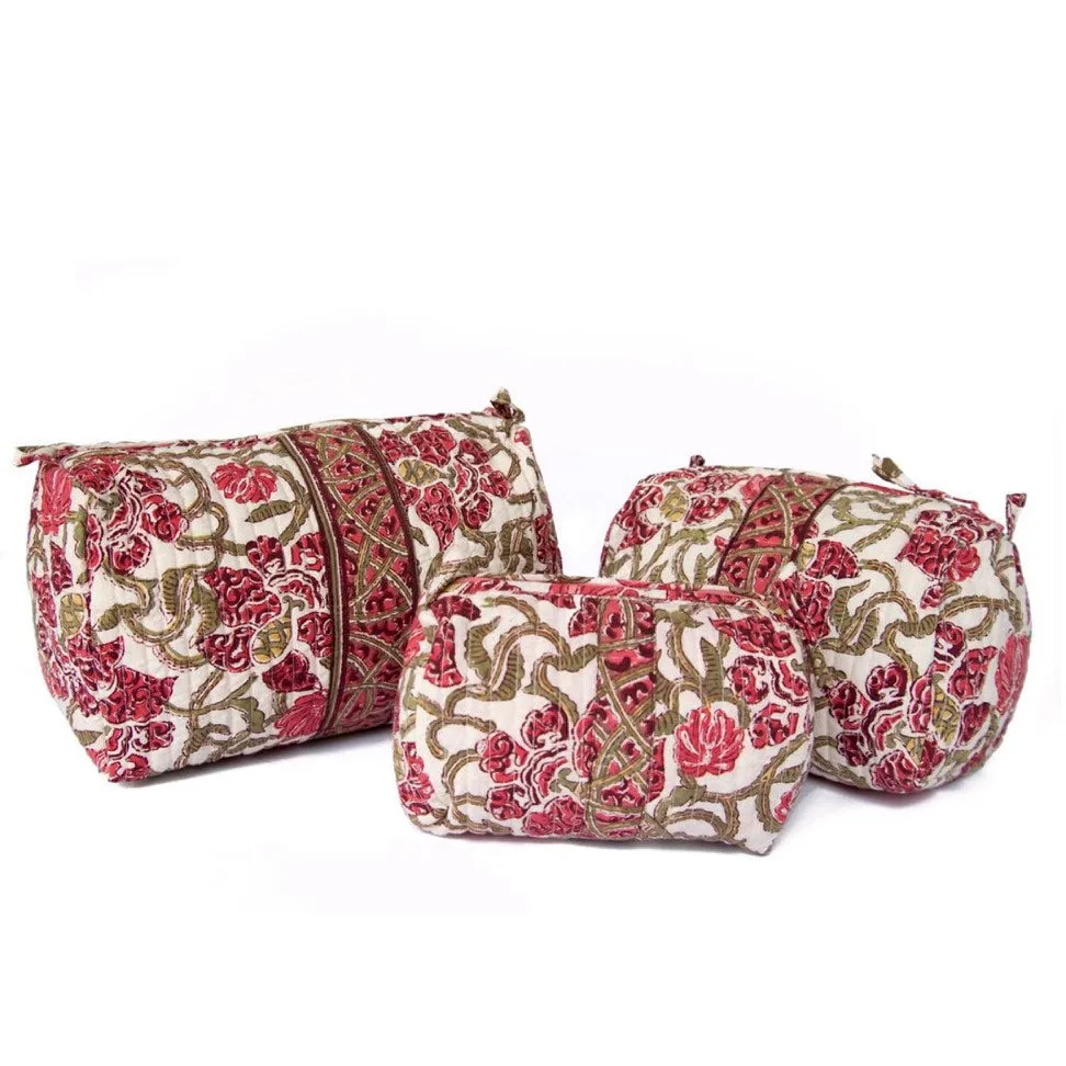 Hand Block Printed Toiletries Bag - MEDIUM in Wine Trellis