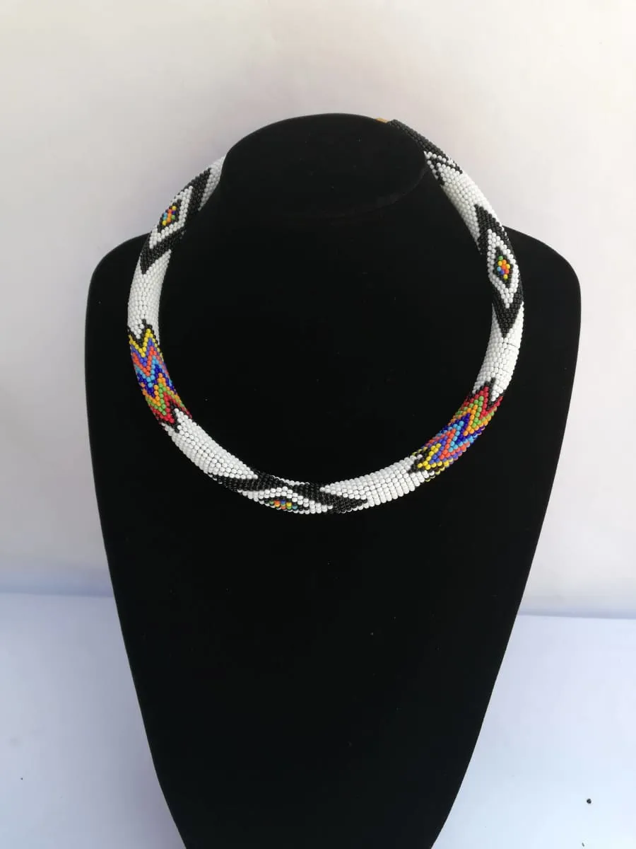 Handmade Unique Design Maasai Beaded White Necklace