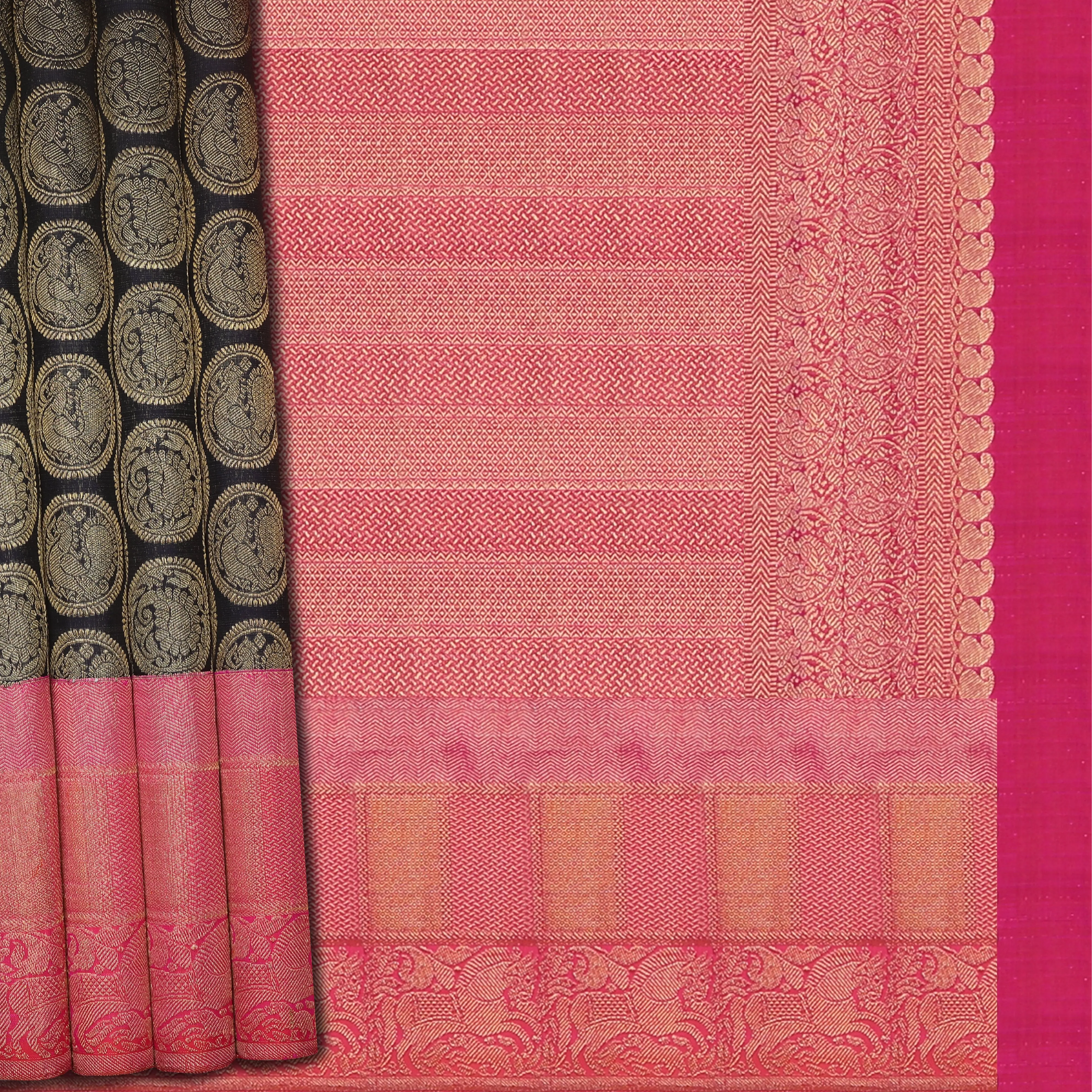 Handwoven Blue with Pink Kanjivaram Silk Saree - 744T001332DSC