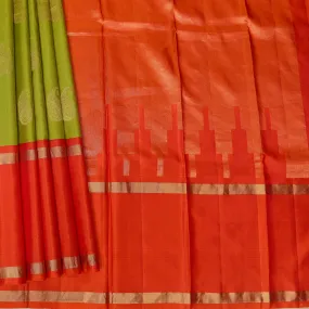 Handwoven Green with Pink Kanjivaram Silk Saree - 229N003610DSJ