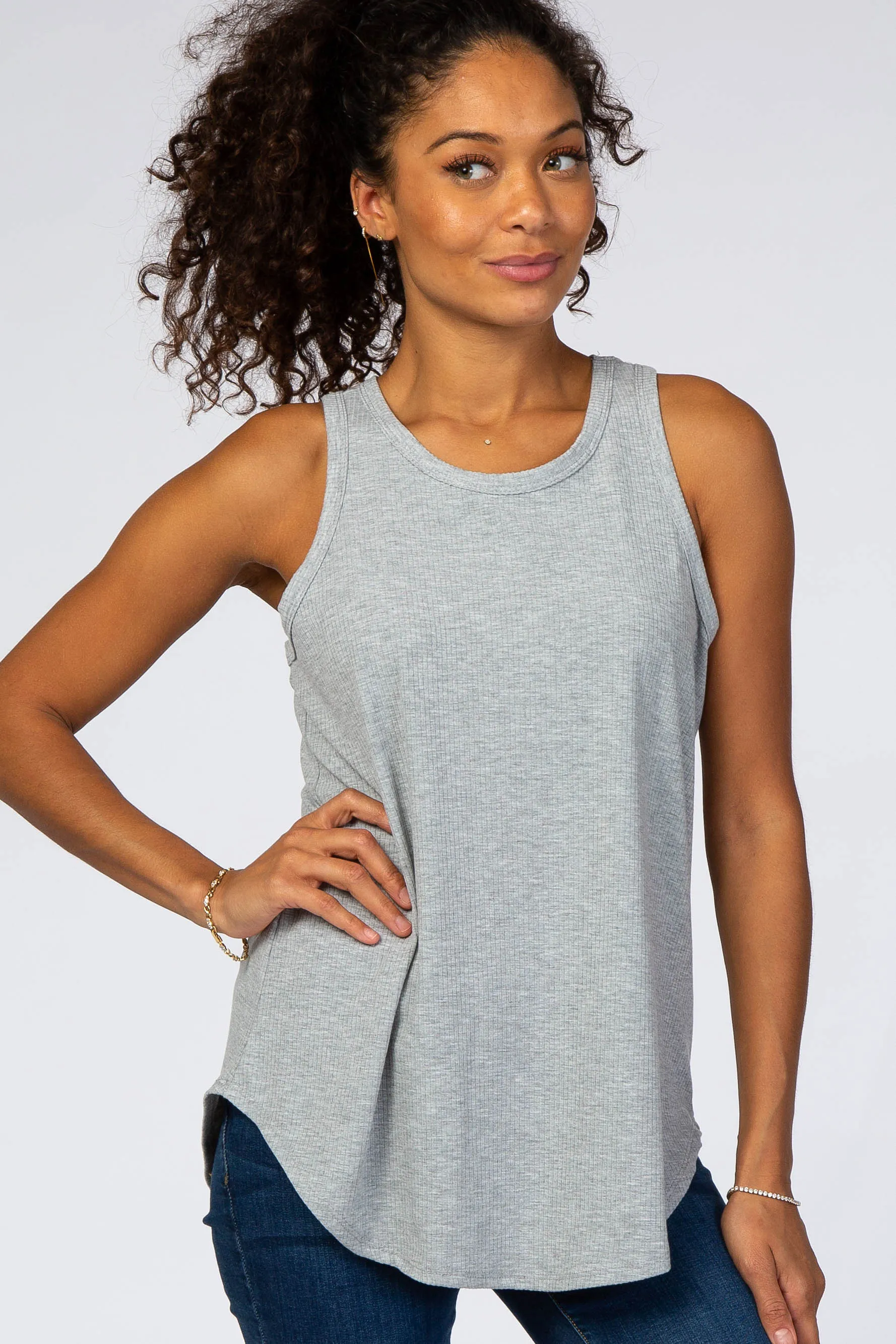 Heather Grey Ribbed Sleeveless Maternity Top