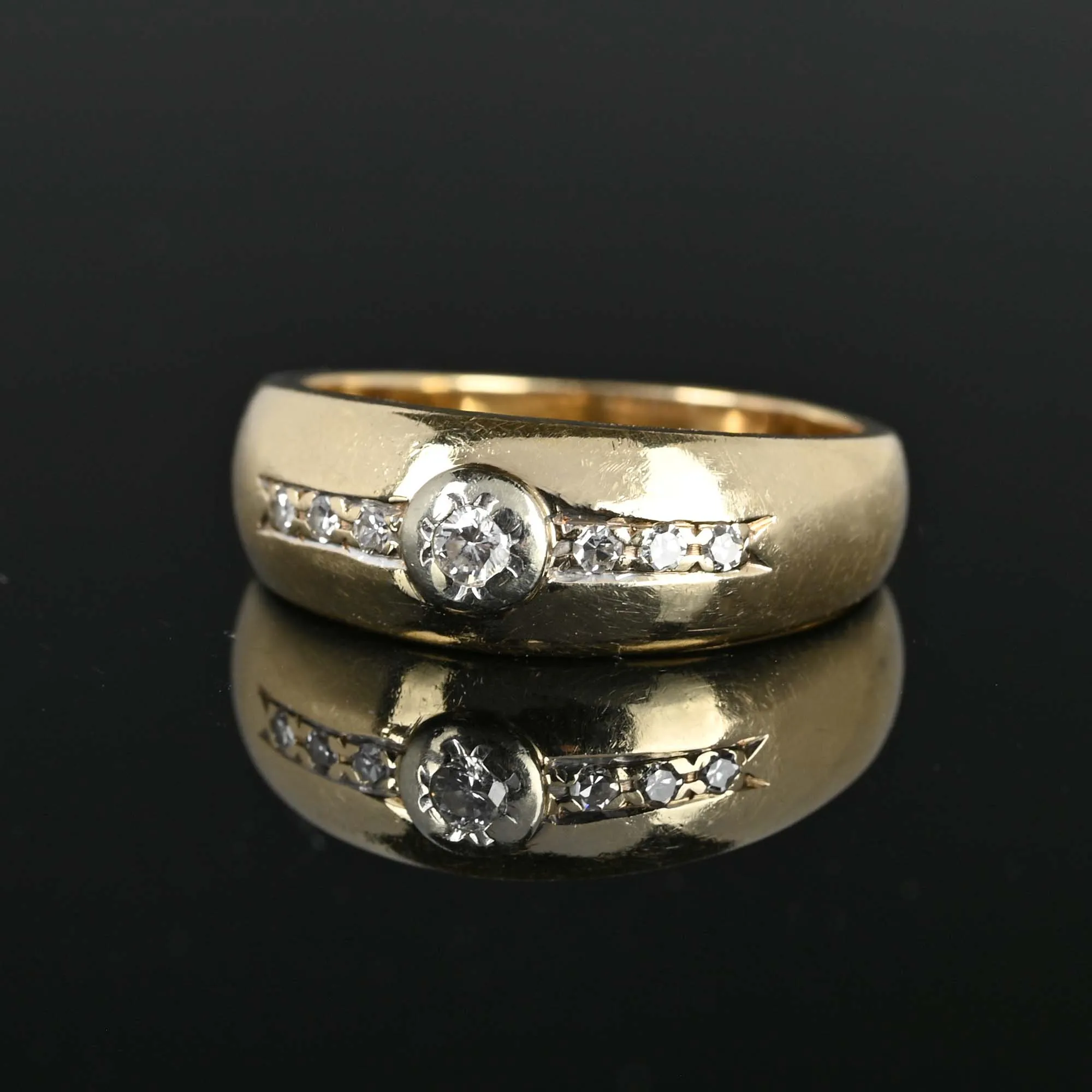 Heavy 14K Gold Wide Diamond Band Ring