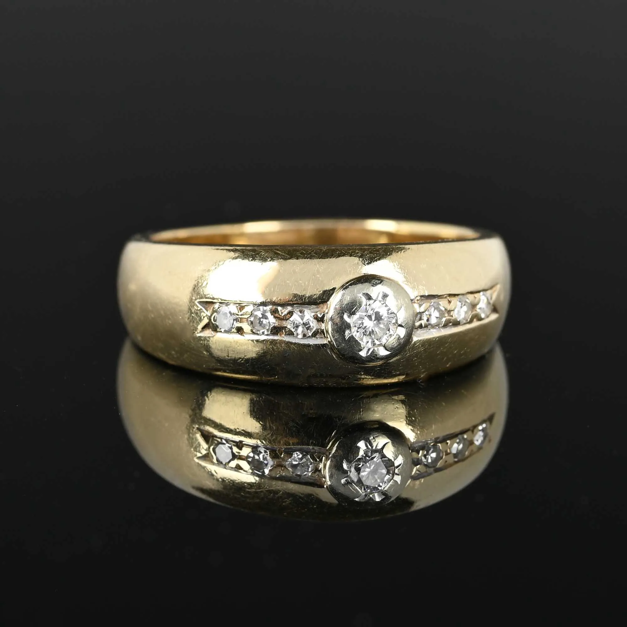 Heavy 14K Gold Wide Diamond Band Ring