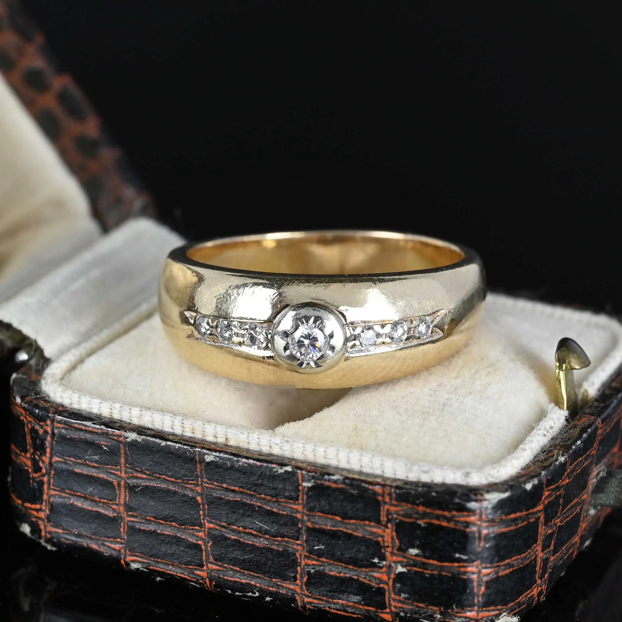 Heavy 14K Gold Wide Diamond Band Ring