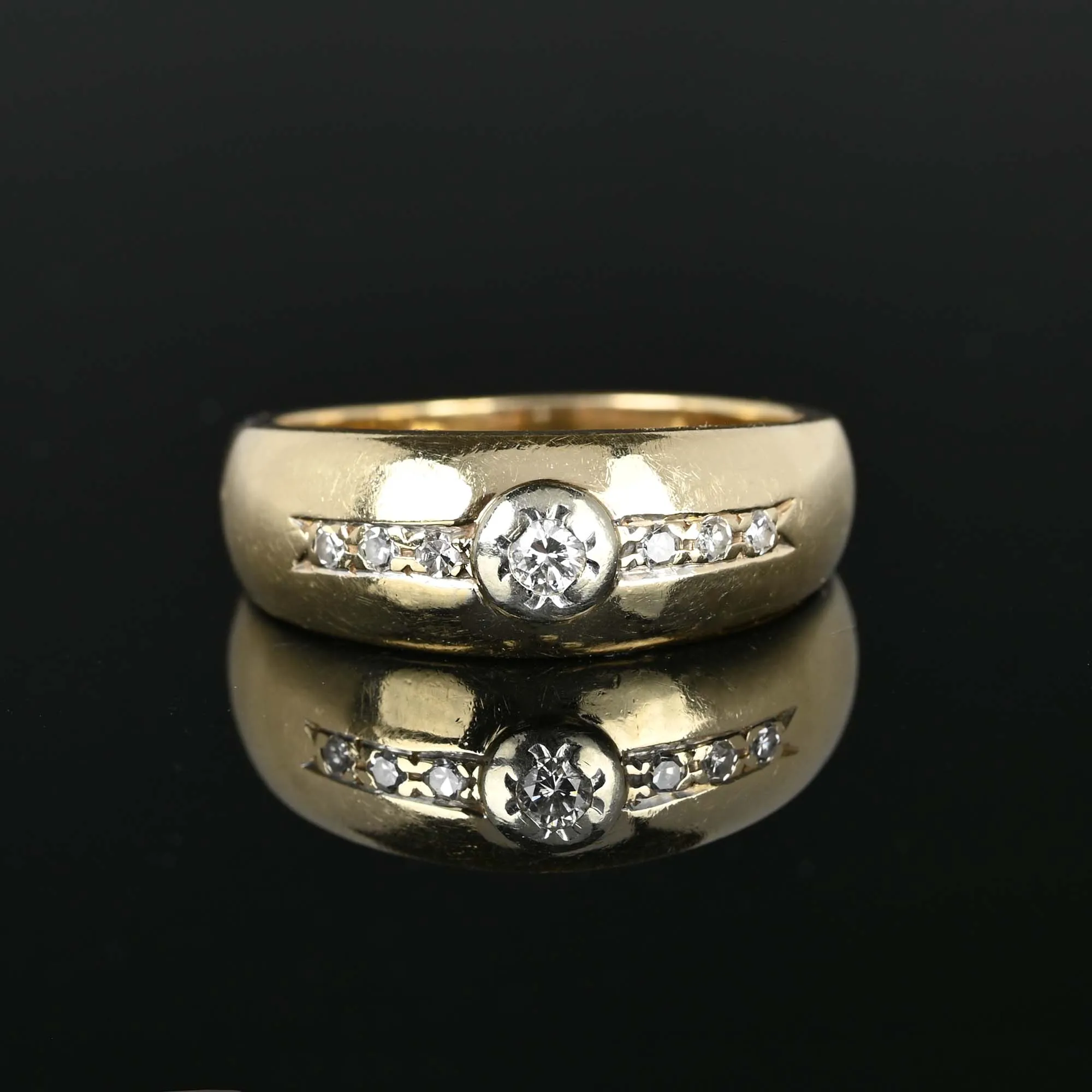 Heavy 14K Gold Wide Diamond Band Ring