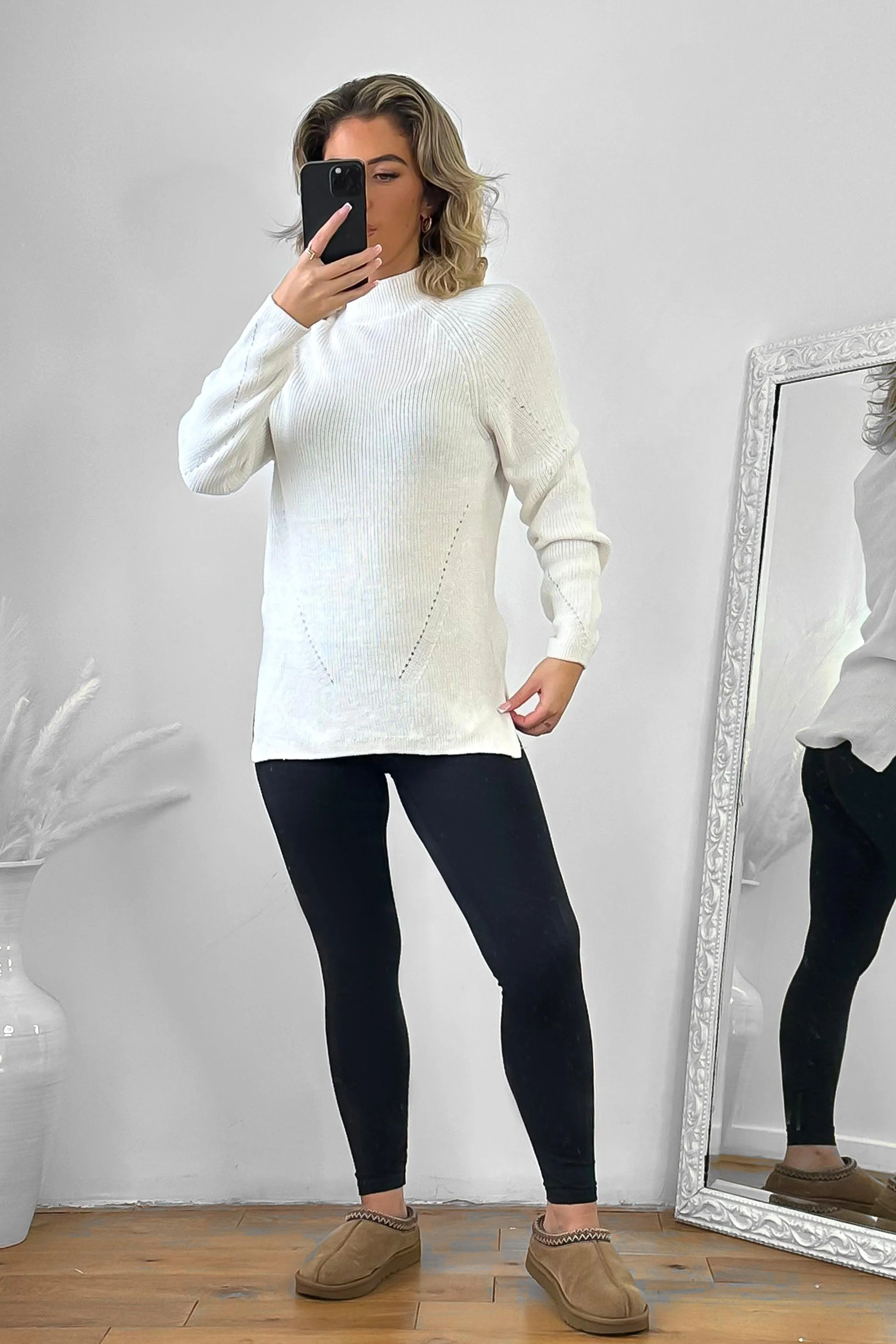 High Neck Perforated Detail Pullover