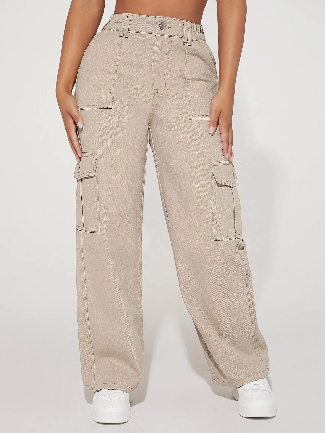 High Waist Pocket Cargo Jeans