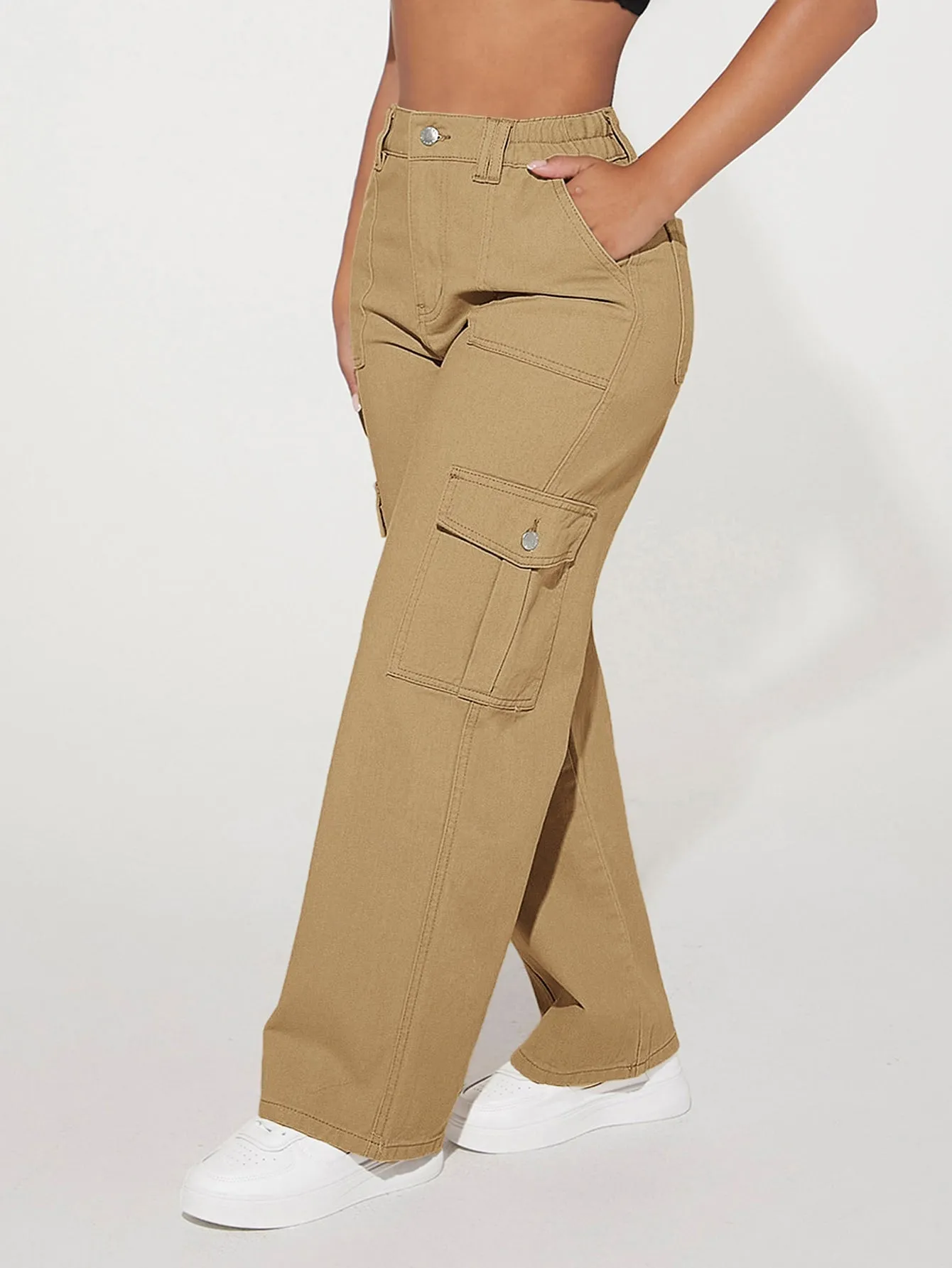 High Waist Pocket Cargo Jeans