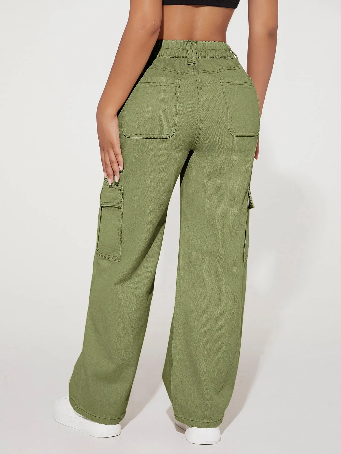 High Waist Pocket Cargo Jeans