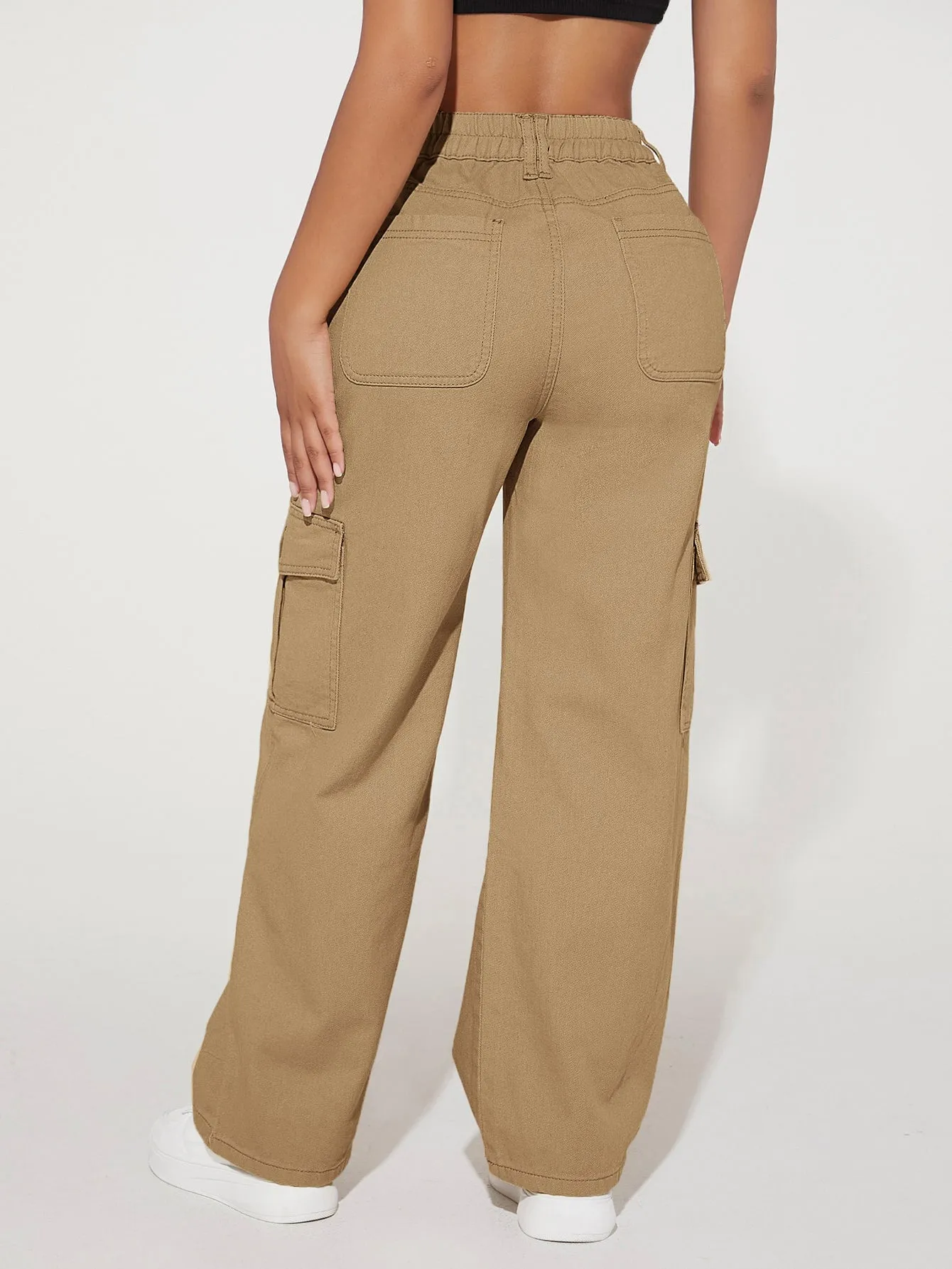 High Waist Pocket Cargo Jeans